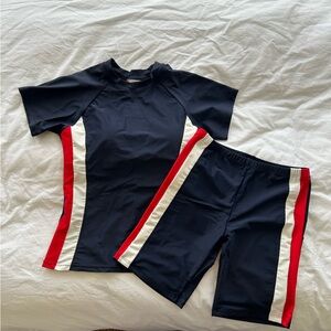 Women navy blue with red/white stripes two pieces swimsuit top and bottom